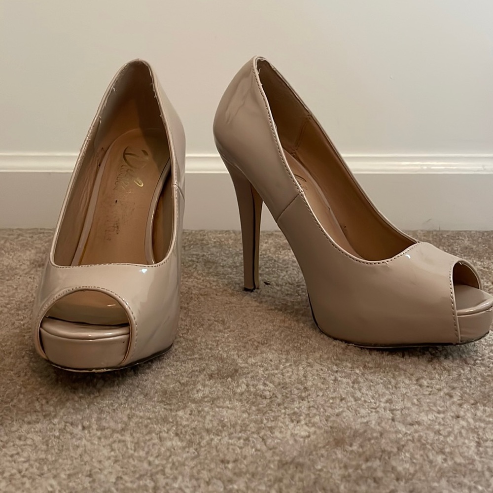 Tan peep toe heels